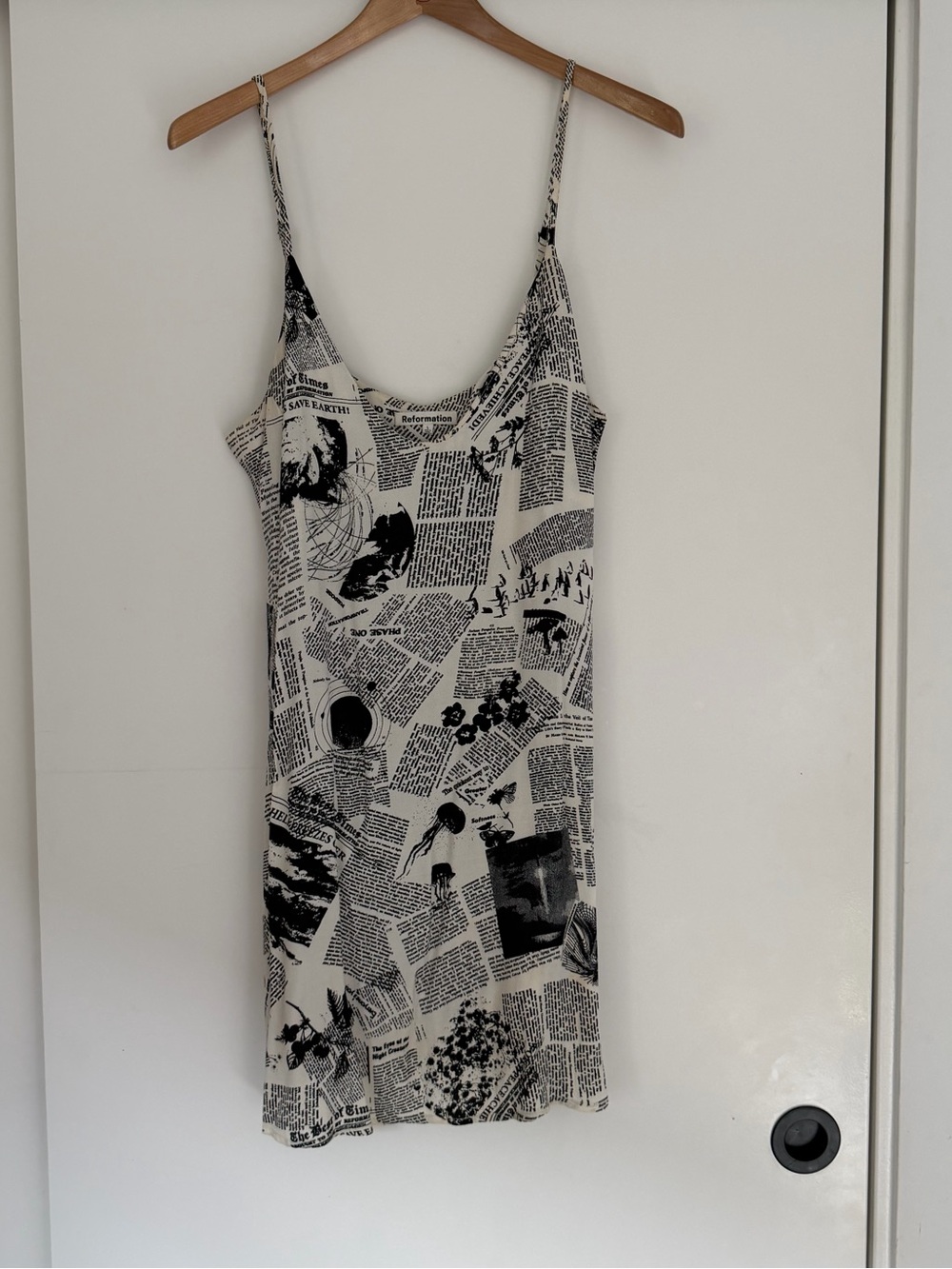 Reformation Black & White Newspaper Print Slip Dress